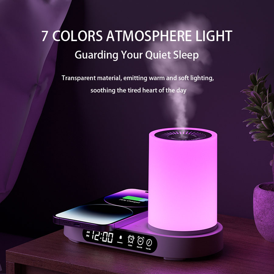 Multi Function Aroma Diffuser With Wireless Charger Clock